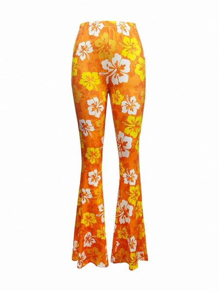 

high waist allover floral print flare leg pants s0va#, Black;white