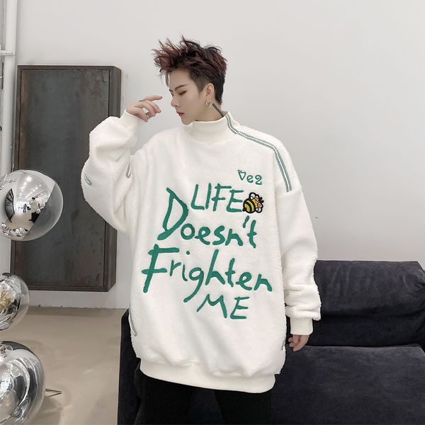 

2020 embroidered men lambswool thicken turtleneck sweater sweatshirt outerwear male female sweatpants hoodie jacket hrzj, Black