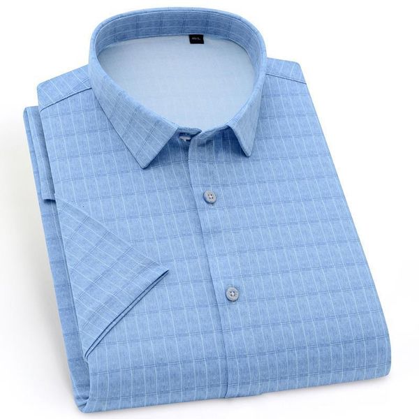 

holiday casual short sleeve checkered printed shirts pocket-less design standard-fit comfortable soft thin men's plaid shirt, White;black