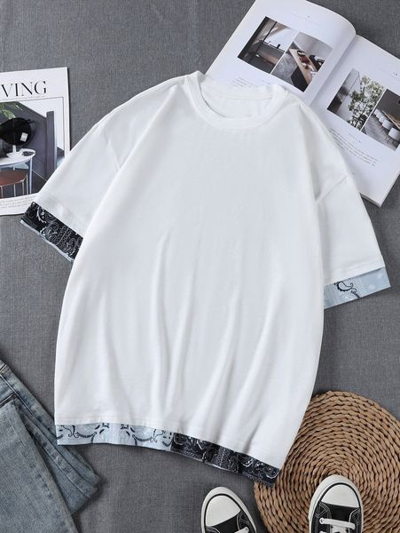 

men paisley print 2 in 1 tee f0ri#, White;black