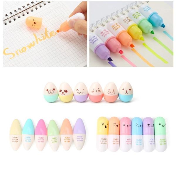 

6 pcs mini leaves eggs shaped highlighter pens for writing selling1, Black;red