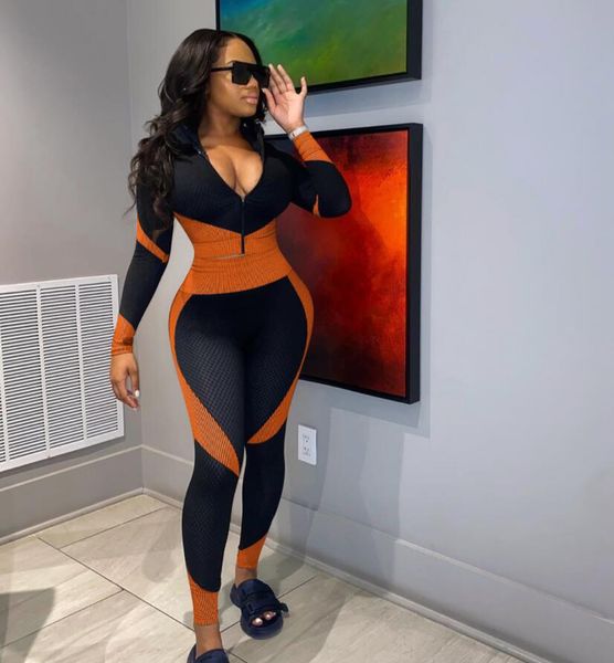 

2 piece outfit for women tracksuit sweat suit jogging femme zipper v neck pencil leggings set fitness chandal mujer, Gray