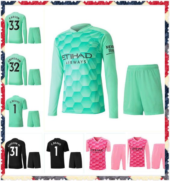 

goalkeeper full 2020 2021 man kun aguero city 20 21 soccer jerseys silva maillot ederson m. football shirt grimshaw men kits camiseta, Black;yellow