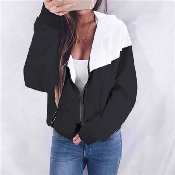 

manteau femme pook plus размер длинный рукав лоскутное покрытие тонкие skinsuits с капюшоном на молнии карманные спортивные пальто женская в, Tan;black