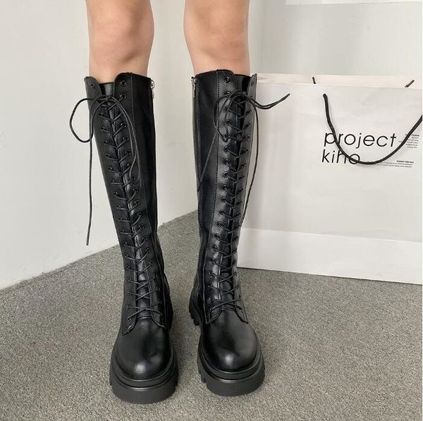 

women boots winter snow booties black increase long tube fashion womens motorcycle boot leather shoes size 35-40 03