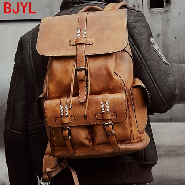 

large capacity men's backpack male travel backpack men lapbackpacks school bags cowhide leather 2020 new real full leather