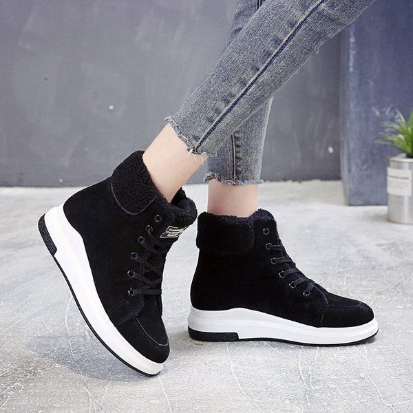 

winter sneakers women warm fashion boots plush fur keep warm woman shoes lace up round toe shoes comrfortable women m1659, Black