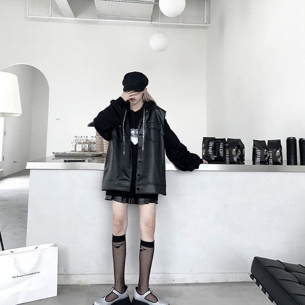 

new 2021 spring fashion plutonium leather vests women fine occasional fitting of female waistcoat y179 j6or 1owe, Black