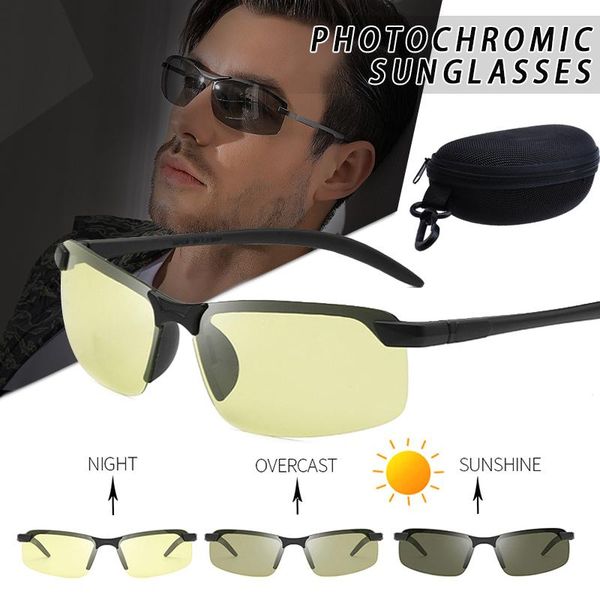 

men pchromic sunglasses with polarized lens storage box for driving fishing outdoor lxh, White;black