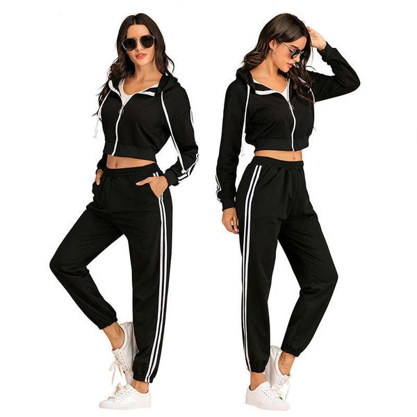 

autumn and winter large fashion new style long sleeve leisure sportswear straight pants two piece set for women, Gray
