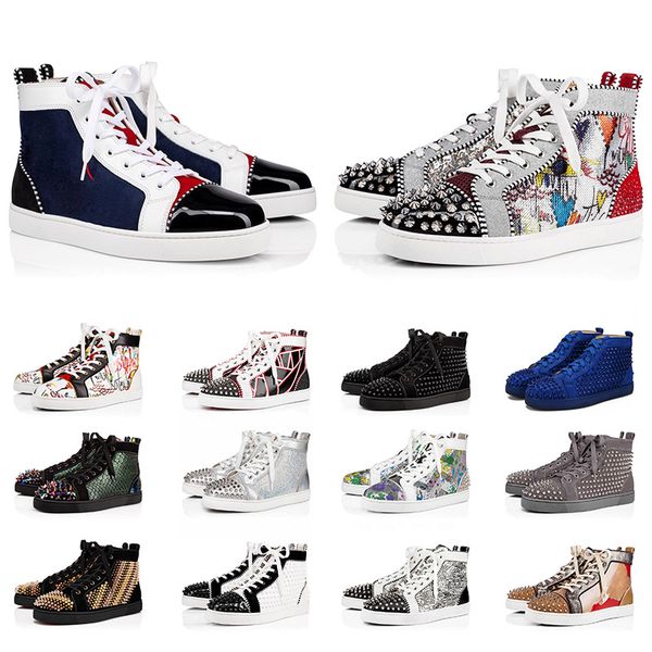 

new luxury shoes studded spikes fashion red suede leather mens sneaker womens flat bottoms shoes platform designers size 36-47, White;red