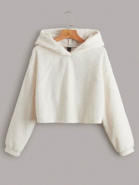 

solid drop shoulder teddy hoodie e8xj#, White;black