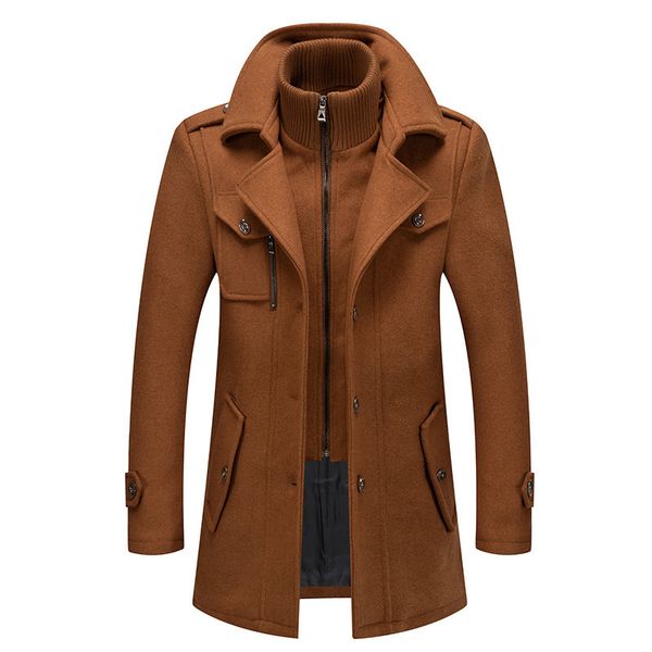 

men's double-collar trench thick cashmere cold-resistant mid-length woolen windbreaker jacket men coat new, Black;brown