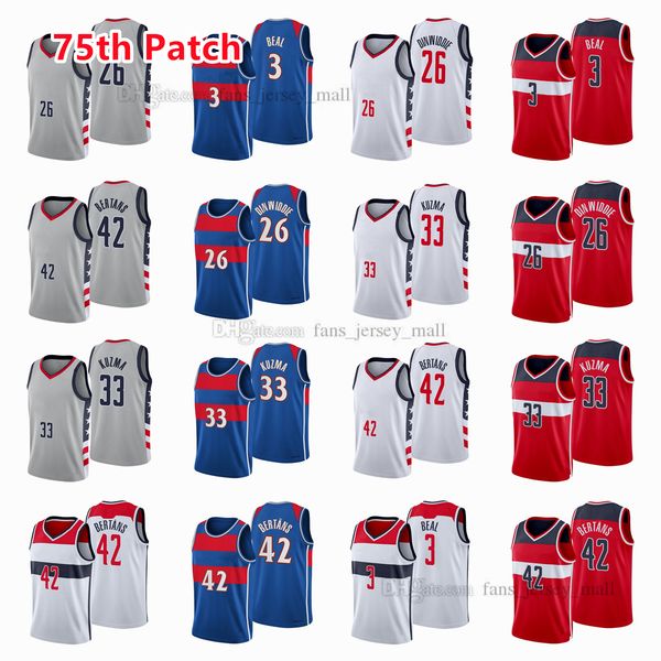 

printed 75th patch city basketball jerseys spencer 26 dinwiddie kyle 33 kuzma corey davis 42 bertans bradley 3 beal jersey color white blue, Black;red