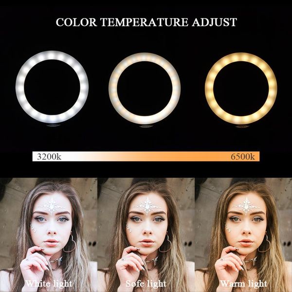 

mezher pgraphic dimmable led self-timer ring lamp youtube video live 3200-6500kusb plug tripod ring light for smartphone