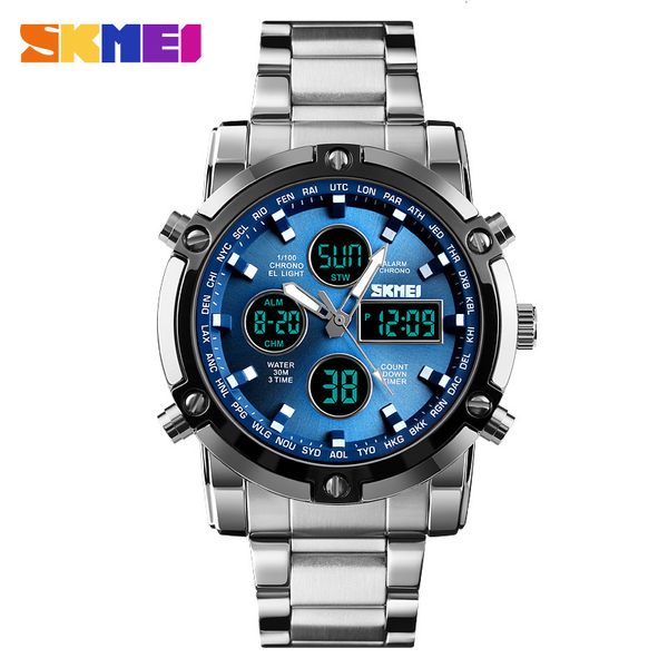 

skmei sport men watches fashion casual men's digital 30m waterproof watch dual display quartz wristwatch relogio masculino, Silver