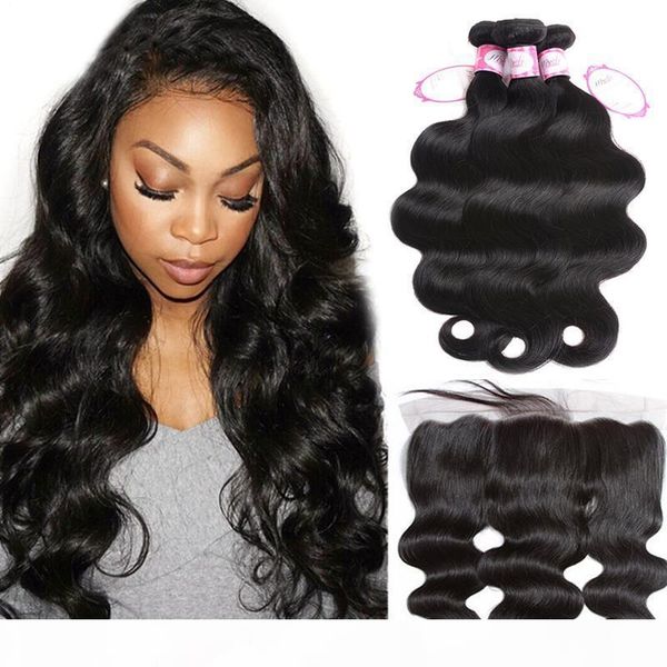 

msjoli hair hair brazilian body wave human hair weave 3 bundles with frontal non remy lace frontal closure with bundles, Black;brown