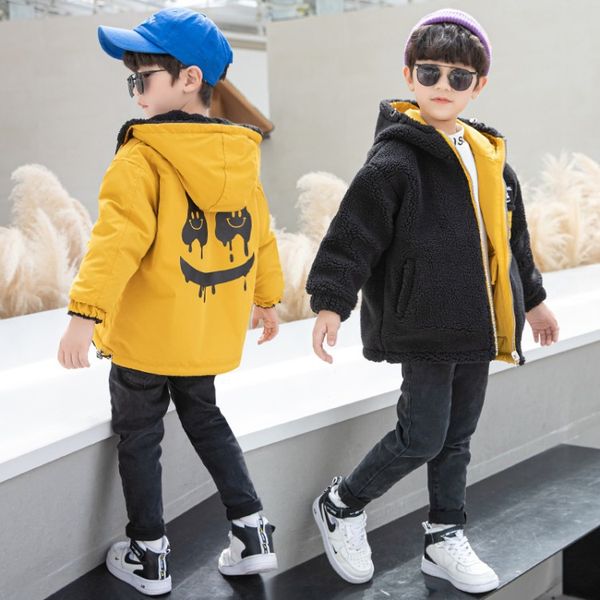 

Chinese big children's clothing boys autumn and winter cloth thick two-sided hair sweater 2020 new children plus velvet jacket lamb hair, Camo