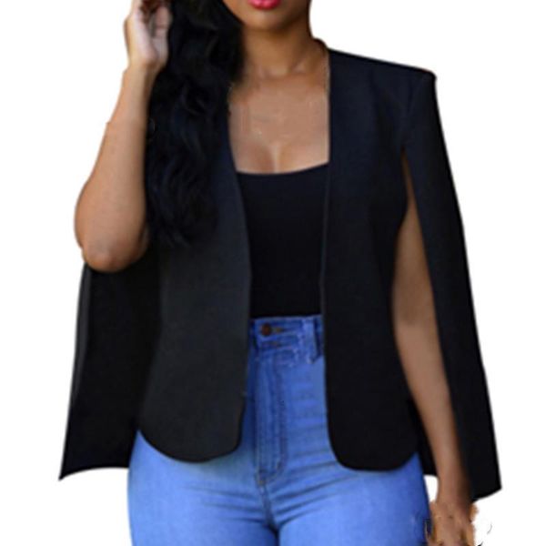 

new fashion women polyester cloak coat black suit long sleeve lapel cape split poncho solid jacket w3, Black;brown