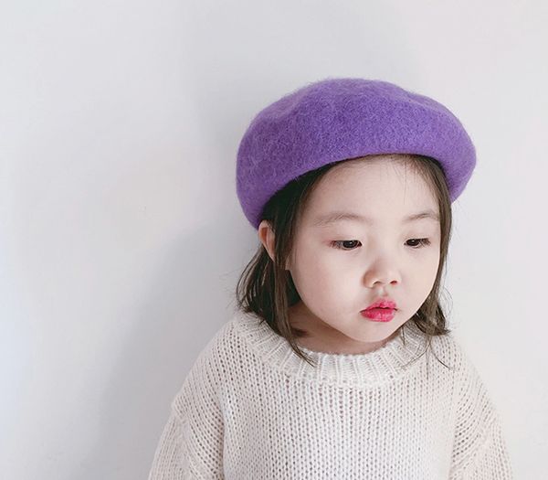 Hot 12 cores outono coreia sul crianças chapéu bebê beret pinter britânico broto de puro tampão de lã coreano maré recém-nascido fotografia adereços