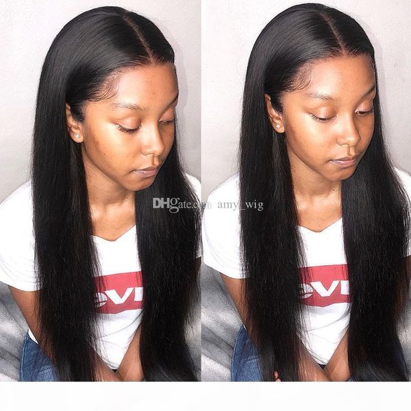 

silky straight brazilian virgin human hair full lace wig pre plucked with baby hair 130% density lace front wig bleached knots, Black;brown