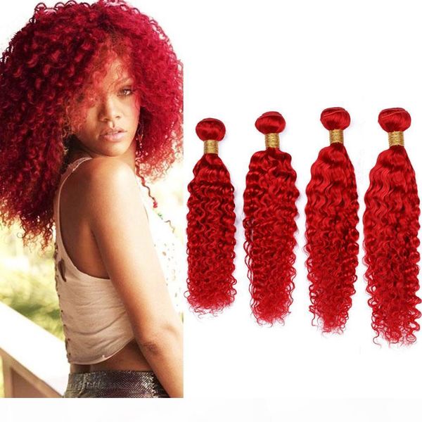 

birght red brazilian deep wave weaves human hair bundles red color virgin hair extensions pure red deep wave curly human hair 4bundles lot, Black