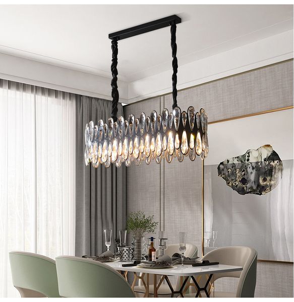 Lampadario in cristallo chiaro nero nella decorazione della camera da letto del soggiorno Lampada da tavolo rotonda da pranzo Illuminazione rettangolare per interni da cucina