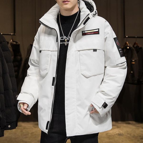 

men's down jacket new outfits and fashionable men's winter 2020 youth warm thickening male hooded coat, Black
