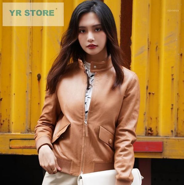 

yrfashion ladies genuine leather jackets.chic ,trendy ,vintage sheepskin, motor jackets1, Black