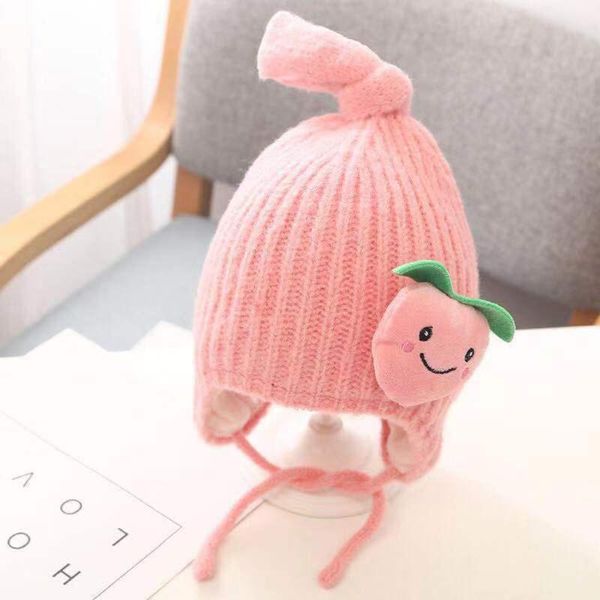 

дети hat фрукты печати завязывается теплый earflap вязать вязания шапочки cap детские фотографии реквизит помпонное дети зимние шапки czapki, Slivery;white