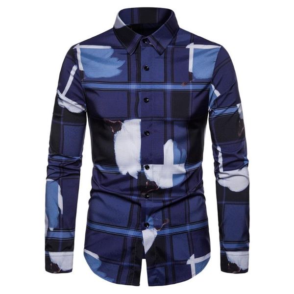 

men's long sleeve shirt blouse 2020 autumn casual 3d print colorful dress shirt slim fit streetwear men chemise homme, White;black