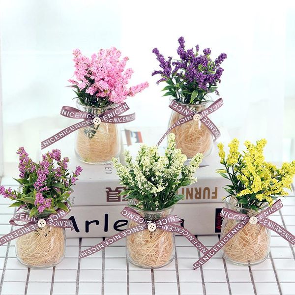 

decorative flowers & wreaths artificial plant fake lavender purple in glass vase natural bonsai brighten up your home party and wedding deco