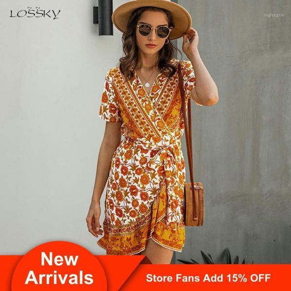 

dress women boho summer ruffle pink mini short sundress bow lacing-up fitted casual ladies bohemian flower clothing yellow 20201, Black;gray