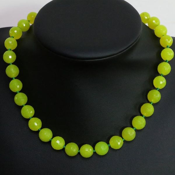 

chains lemon yellow jades natural stone chalcedony faceted round beads 8,10,12,14mm fashion necklace chain jewelry 18inch b1458, Silver