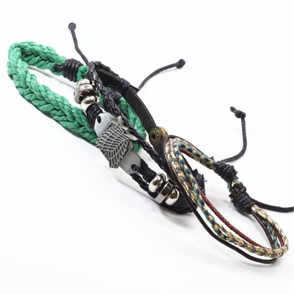 

green braided rope ethnic multilayer handmade leather men bracelets set women vintage bangle male homme men jewelry acc qylzve, Golden;silver