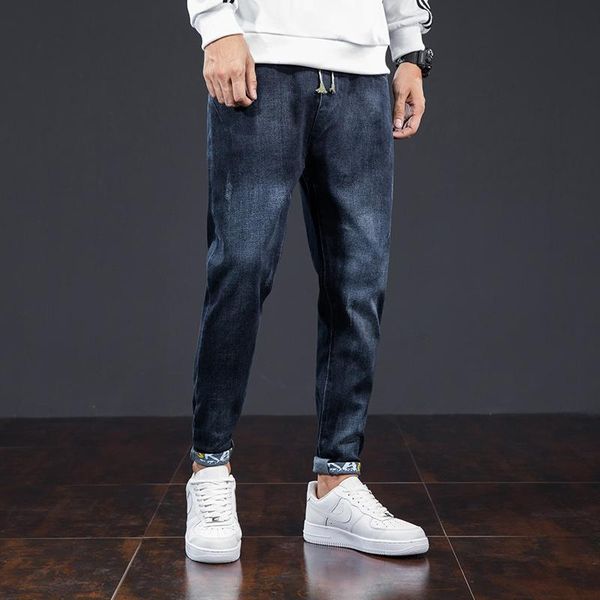 

men's jeans 2021 winter stretch loose straight casual elastic high waist harem men clothing 34 36, Blue