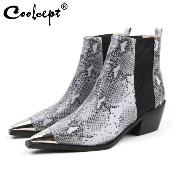 

boots coolcept brand ankle women winter fashion snake print high heel pointed toe autumn shoes size 34-43, Black