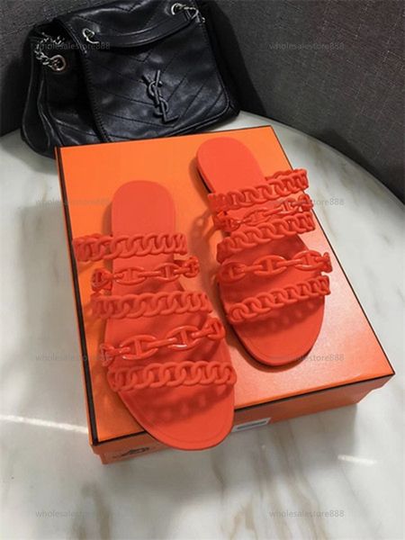 

2021 progettista slippers women sandals rivage chaine d'ancre rubber jelly sandals slides flat flip flops slippers party wedding shoes, Black;red