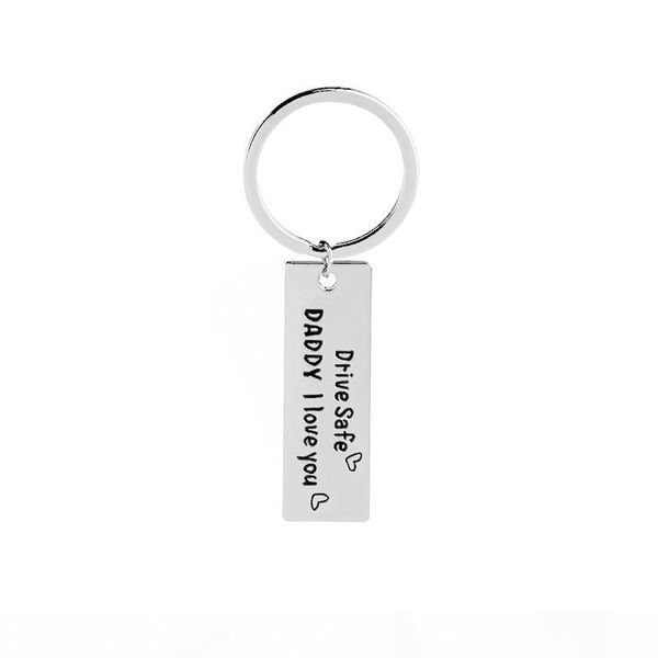 

car keychain key ring dog tag birthday present gift engraved with words"daddy i love you drive safe"dad son gift, Slivery;golden
