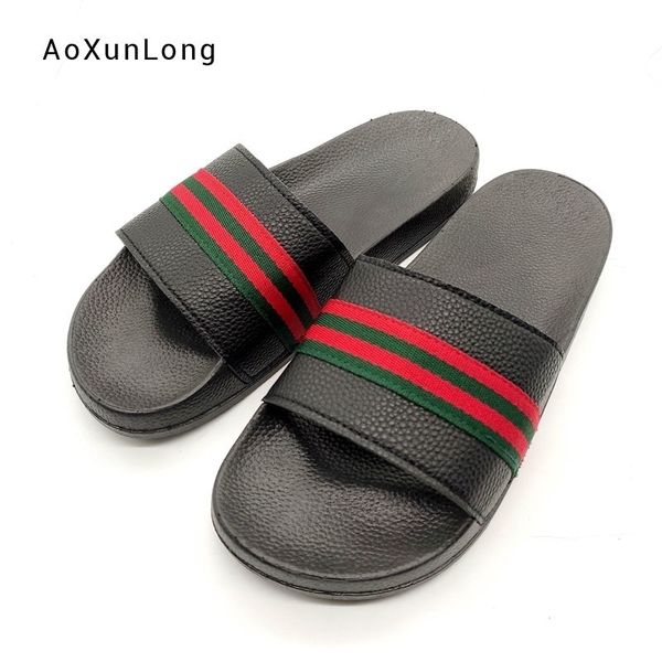 

bathroom women summer new home slides fashion indoor solid rainbow striped color sandal pvc flat ladies slippers y200423, Black
