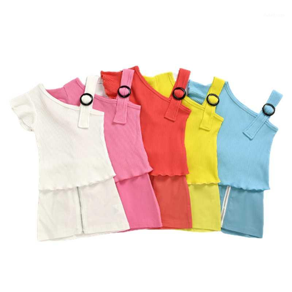 

bunvel summer outfits sweet kids baby girl clothes set one shoulder sleeve crop +zipper mini skirt 2pcs outfits sets1, White