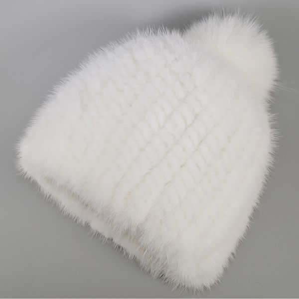 

new lovely hat women winter knitted beanies hats fox pom poms thick warm real mink fur cap 201215, Blue;gray