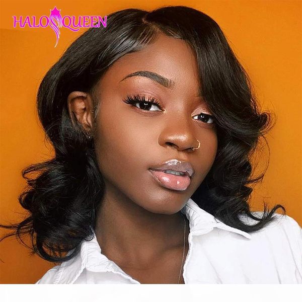 

haloqueen short lace front human hair wigs 13x4 lace front wig forblack women brazilian rem y hair wig preplucked with human wig, Black