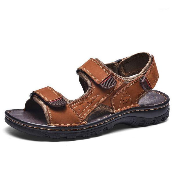 

2020 genuine leather men's sandals summer beach sandals fashion outdoor causal shoes roman water sneakers size 471, Black