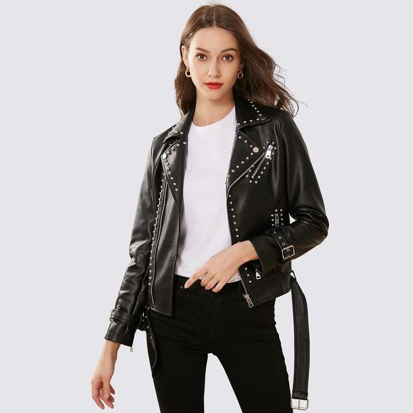 

winter pu jacket new arrival 2020 brands quality motorcycle faux leather jackets rivet jacket coat women slim leather1, Black;brown