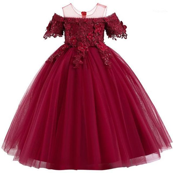 

girl's dresses 2021 elegance sleeveless princess dress dance party girl's wedding dress, high qualitflowy lace evening dress.noble, Red;yellow