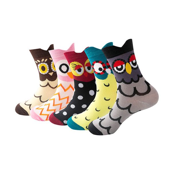 Meias de Algodão Coruja Impresso Gatos Animais Animais Mulheres Cute Girl Meias Presentes NoveltySock Outono Inverno Europa América Moda Venda Quente 2 25GQ M2