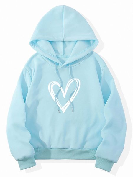 

heart print drawstring hoodie e20h#, White;black