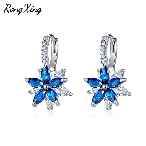 

rongxing cute star flower crystal zircon hoop earrings for women vintage fashion 925 silver filled multicolor birthstone earring1, Golden