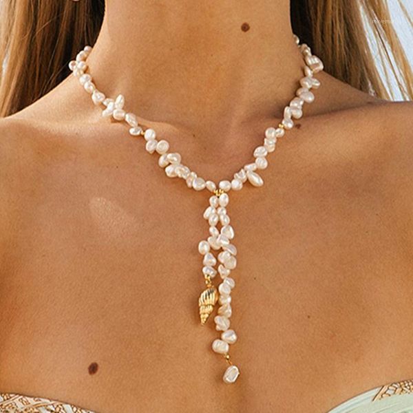

boho gold shell pendant necklace pearl making beautiful necklace for women baroque jewelry charm statement female1, Golden;silver